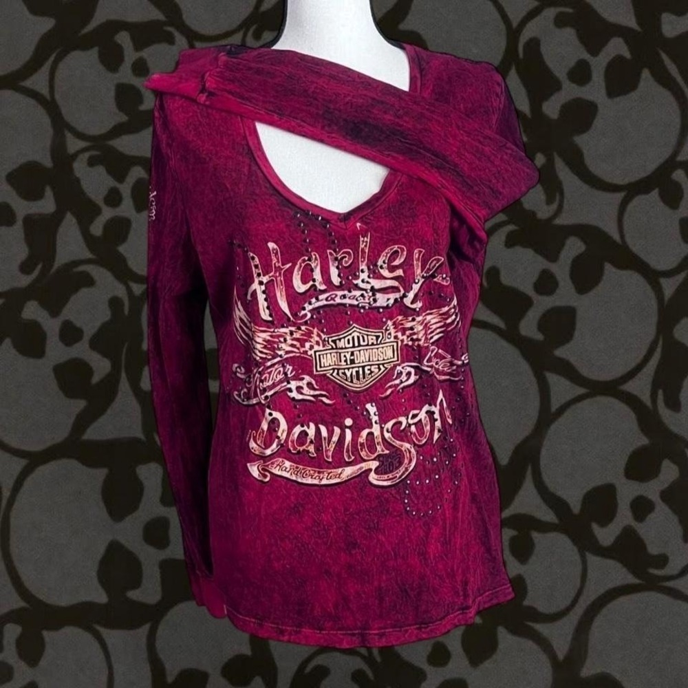 Harley Davidson long sleeved graphic tee top grunge biker